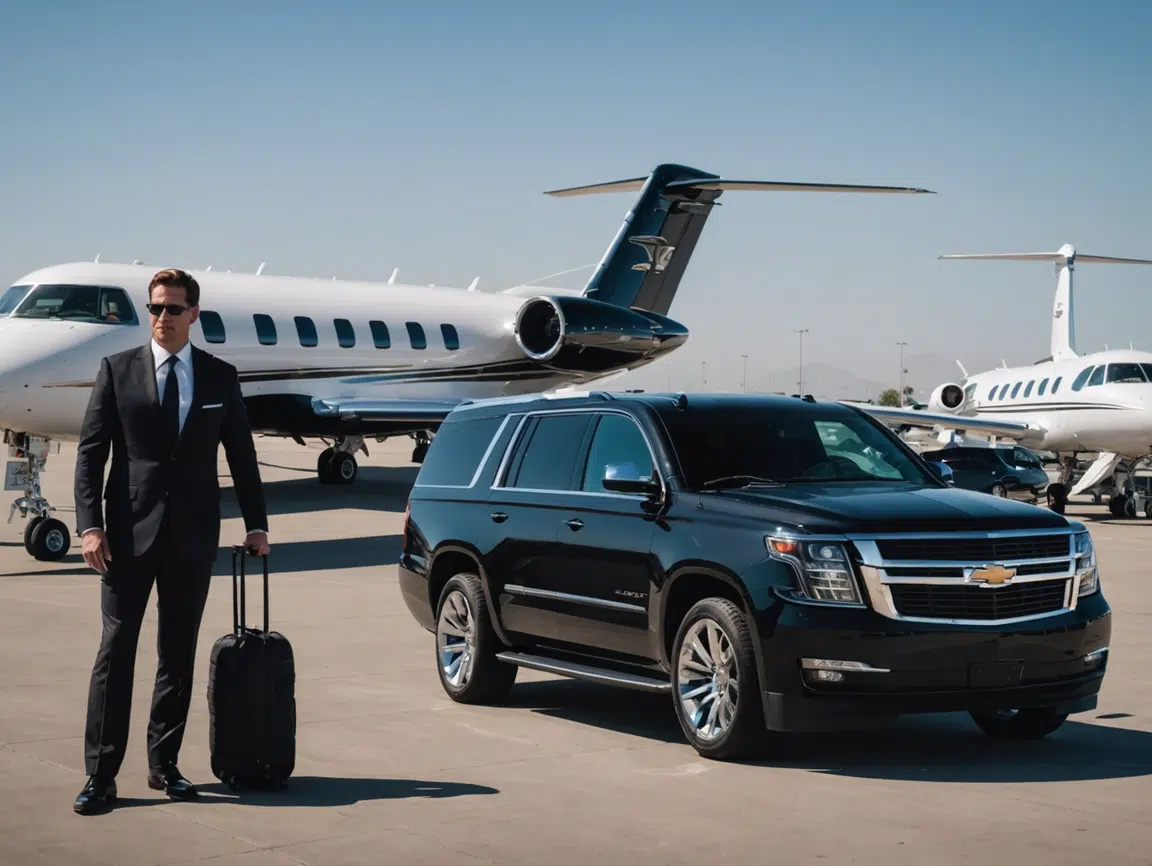 Private jet on the tarmac at Van Nuys Airport — VIP City Rides FBO luxury SUV transfer service VNY Los Angeles